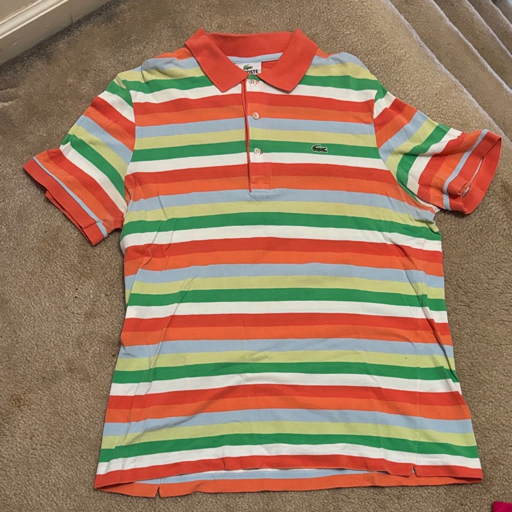 Lacoste Orange, Green & Blue Striped Polo